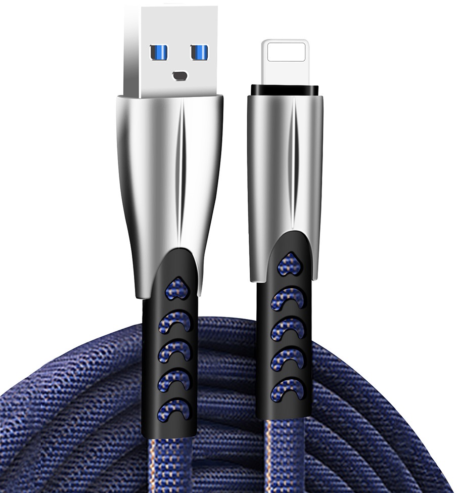 Кабель Colorway USB - Apple Lightning (zinc alloy) 2.4а 1м синій (CW-CBUL010-BL) · 2