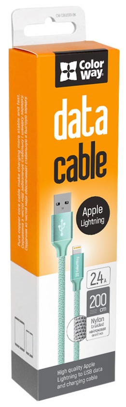 Кабель Colorway USB - Apple Lightning 2.4А 2м м'ятний (CW-CBUL007-MT) · 2
