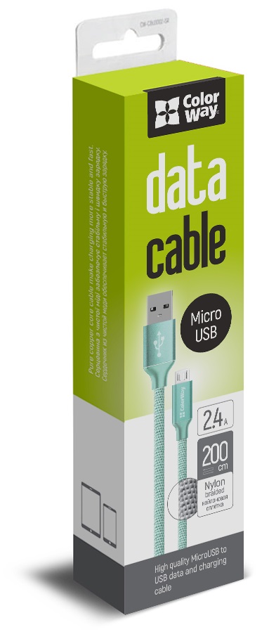 Кабель Colorway USB - MicroUSB 2.4А 2м м'ятний (CW-CBUM009-MT) · 2