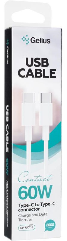 Кабель Gelius Contact GP-UC112 60W Type-C/Type-C Білий (2м) · 2