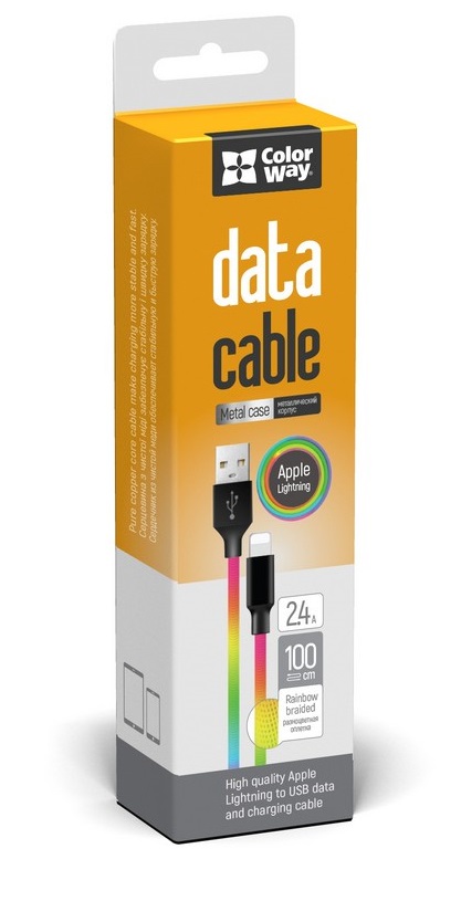 Кабель Colorway USB - Apple Lightning (multicolor) 2.4а 1м (CW-CBUL016-MC) · 3