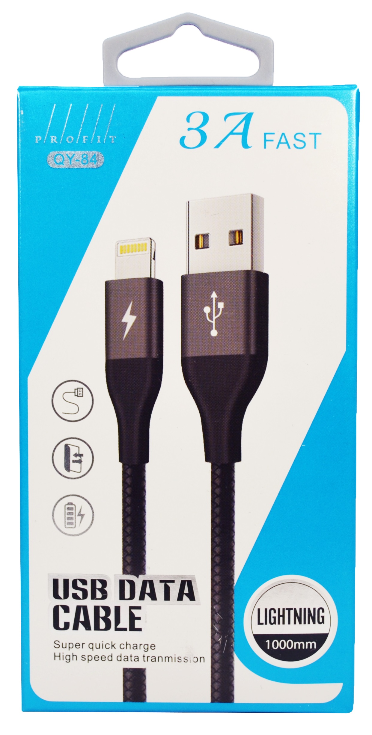 Кабель Profit QY-84 Lightning 1m 3A Black · 2
