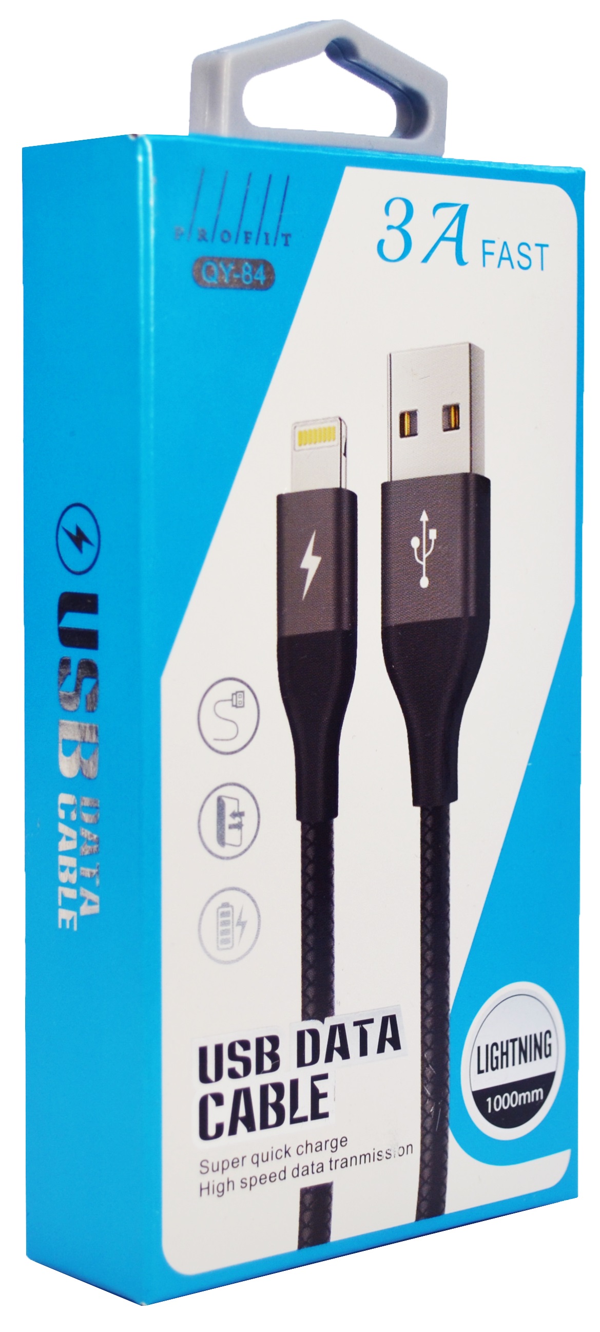 Кабель Profit QY-84 Lightning 1m 3A Black · 3