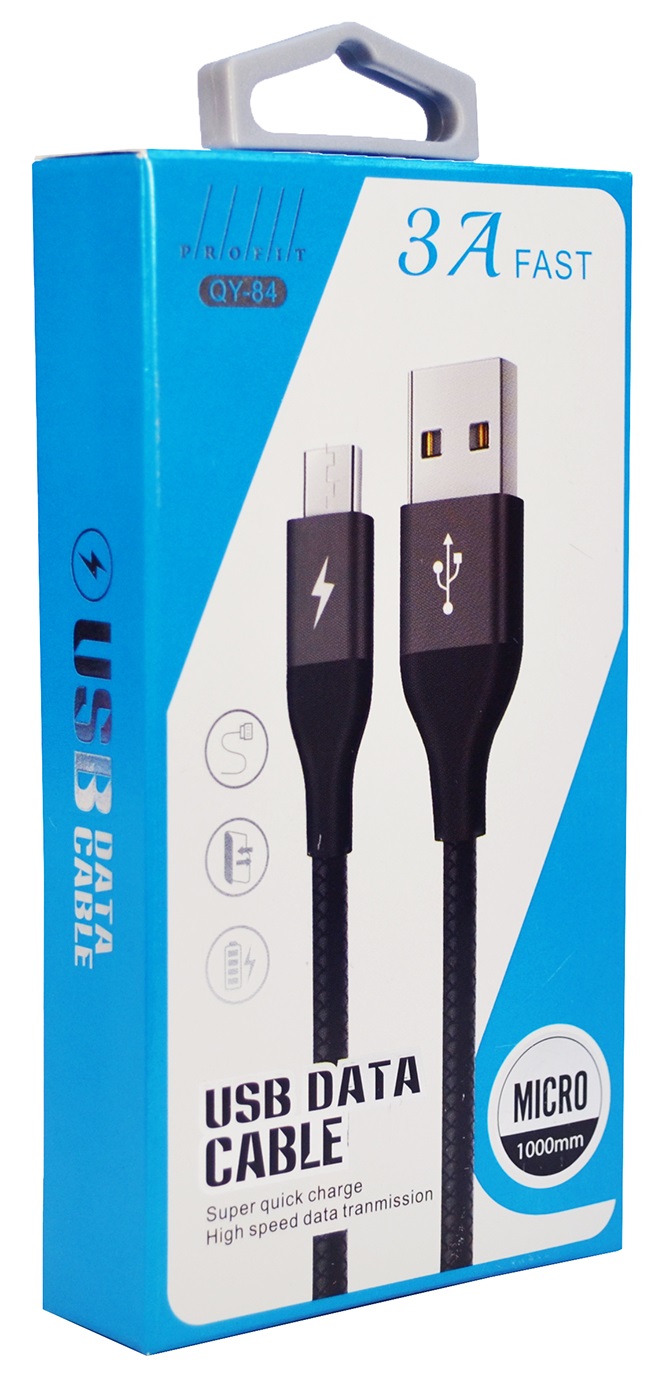 Кабель Profit QY-84 Micro USB 1m 3A Black · 3
