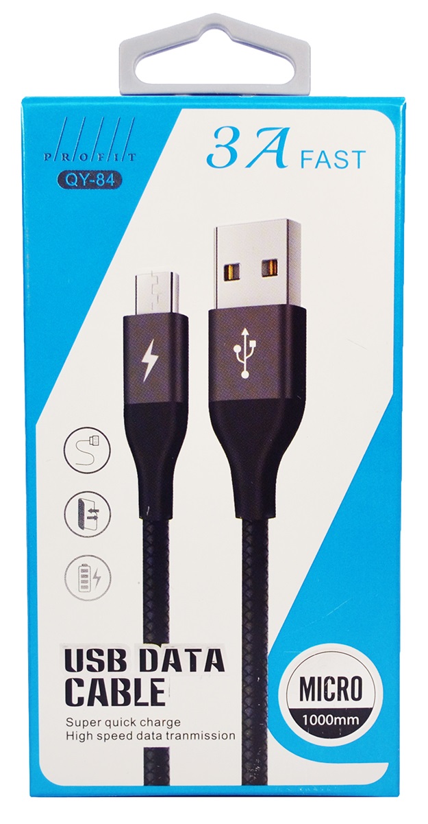 Кабель Profit QY-84 Micro USB 1m 3A Black · 2