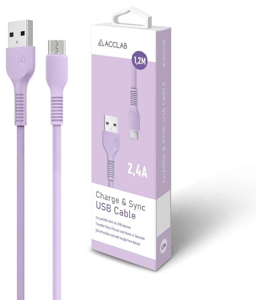 Кабель ACCLAB AL-CBCOLOR-M1PP USB to Micro USB 1м Violet (1283126518126) · 5