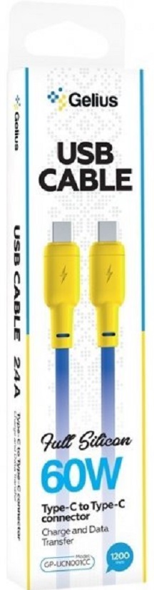 Кабель GELIUS Full Silicon GP-UCN001CC Type-C to Type-C 1.2 м Yellow/Blue · 3