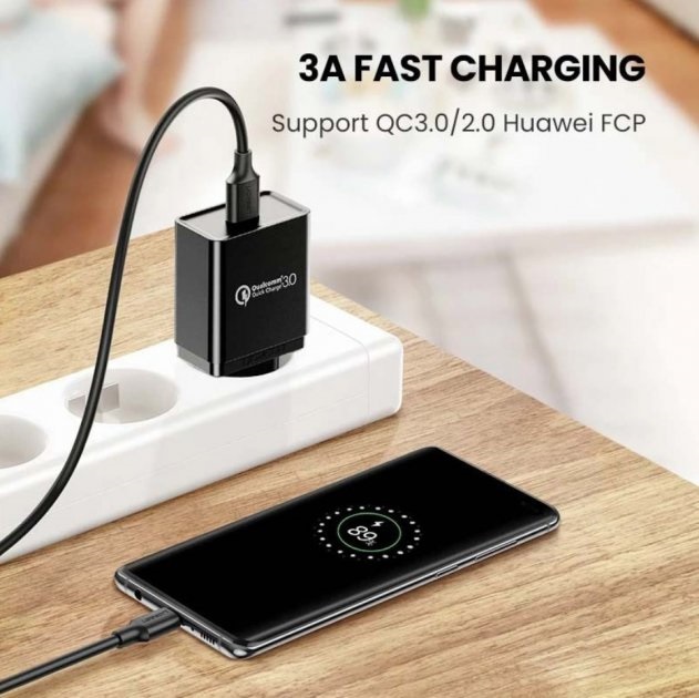 Кабель UGREEN US184 USB 3.0 to USB Type-C Male 2.4A 2 м Black (20884) · 2
