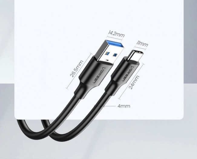 Кабель UGREEN US184 USB 3.0 to USB Type-C Male 2.4A 2 м Black (20884) · 6