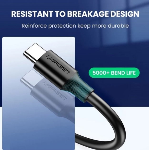 Кабель UGREEN US184 USB 3.0 to USB Type-C Male 2.4A 2 м Black (20884) · 5