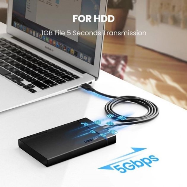 Кабель UGREEN US184 USB 3.0 to USB Type-C Male 2.4A 2 м Black (20884) · 3