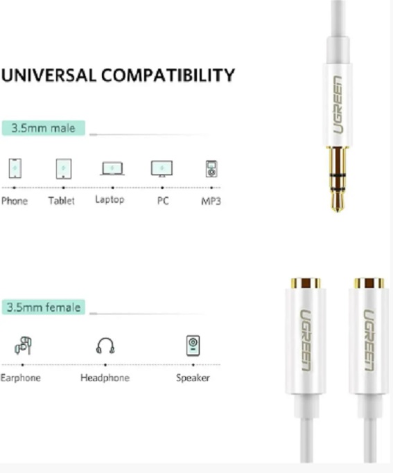 Кабель UGREEN AV123 3.5мм Stereo Audio Splitter 20см White (10780) · 6