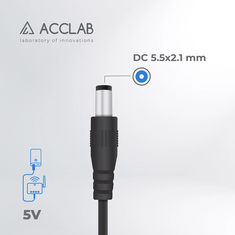 Кабель ACCLAB USB - DC 5.5х2.1 мм 5V 1.5A Black (1283126552816) · 3