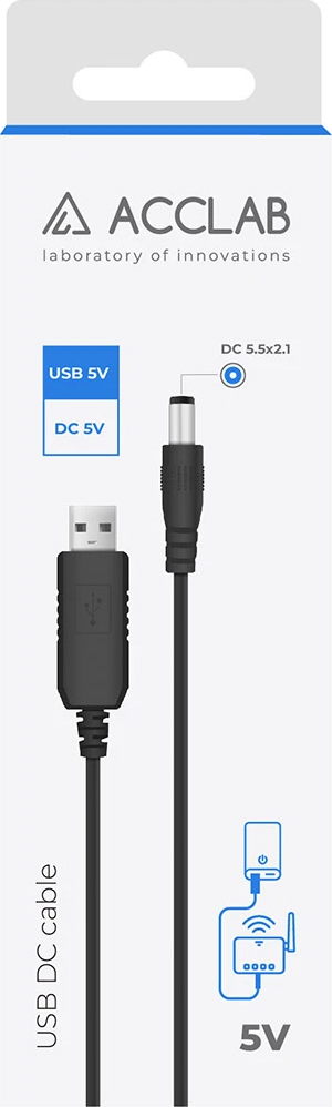 Кабель ACCLAB USB - DC 5.5х2.1 мм 5V 1.5A Black (1283126552816) · 5