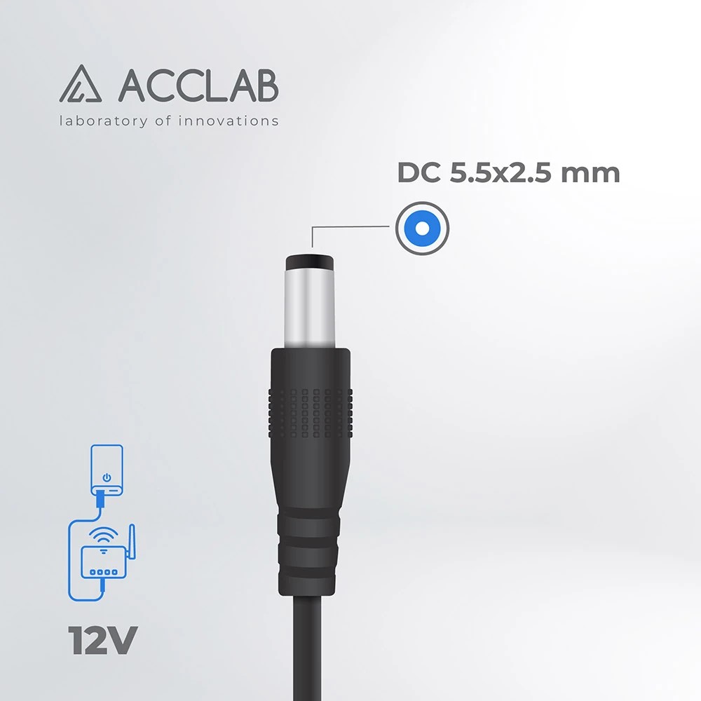 Кабель ACCLAB USB - DC 5.5х2.5 мм 5V 1.5A Black (1283126552823) · 3