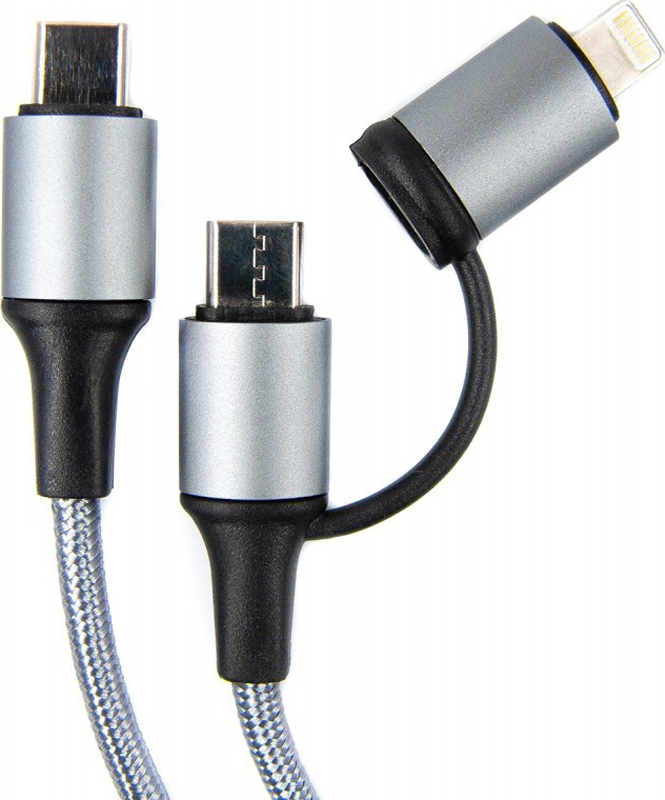 Кабель DENGOS Type-C TypeC/Lightning 2 в 1 1 м Gray (NTK-TC-TCL-GREY) · 3