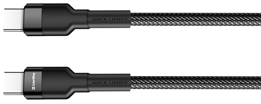 Кабель COLORWAY Type-C - Type-C 65W 3А 1 м Black (CW-CBPDCC047-BK) · 3