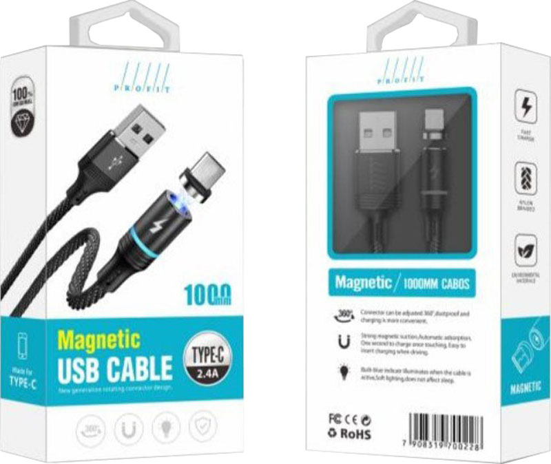 Кабель PROFIT QY-82 Magnetic Type-C 1m 2.4A Black · 2