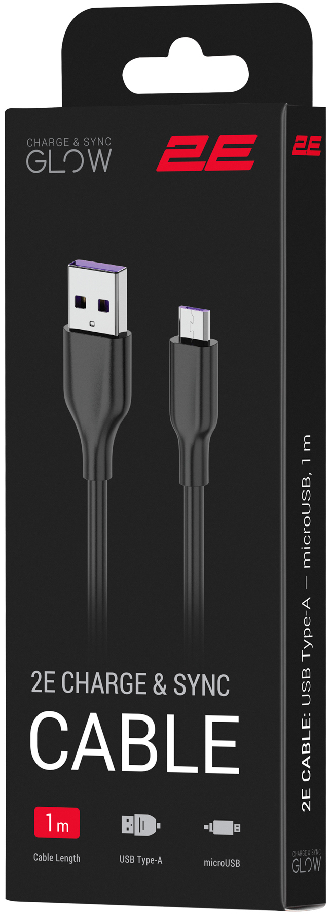 Кабель 2E Glow USB-A to microUSB 1м Black (2E-CCAM-BL) · 4