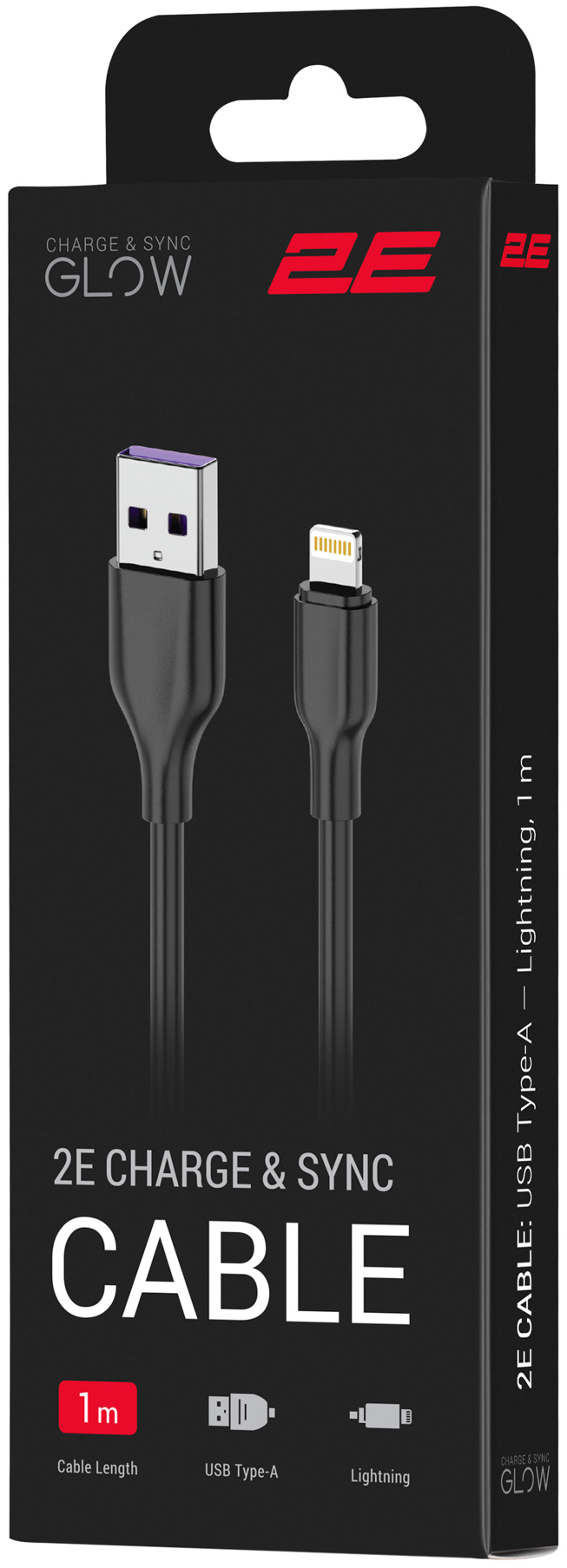 Кабель 2E Glow USB-A to Lightning 1м Black (2E-CCAL-BL) · 4