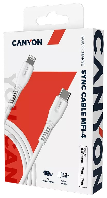 Кабель CANYON MFI-4 Type-C/Lightning 1.2 м 18W White (CNS-MFIC4W) · 3