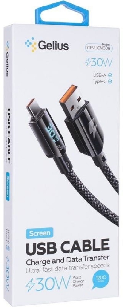 Кабель GELIUS Screen GP-UCN008 USB-A/Type-C Black 30W 1.2 м (99207) · 3