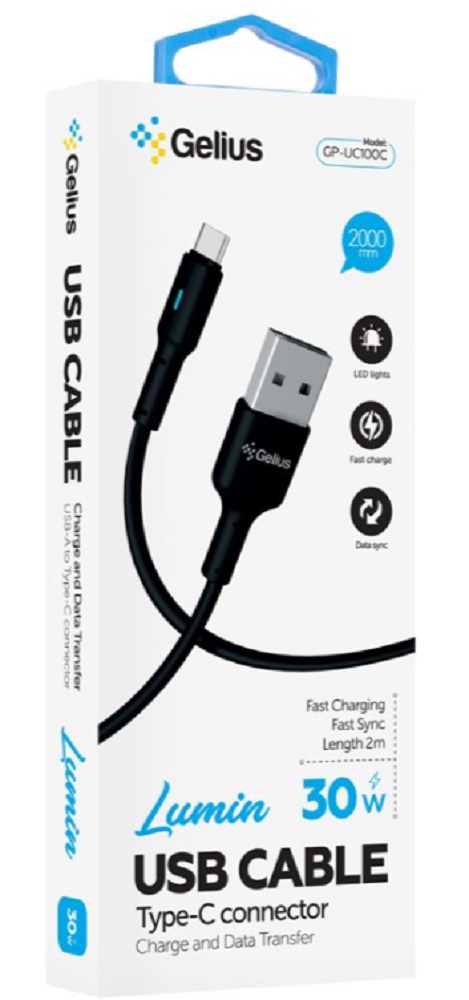 Кабель GELIUS ProLuminLamp GP-UC100 USB-A/Type-C 2м (30W) Black (100087) · 2