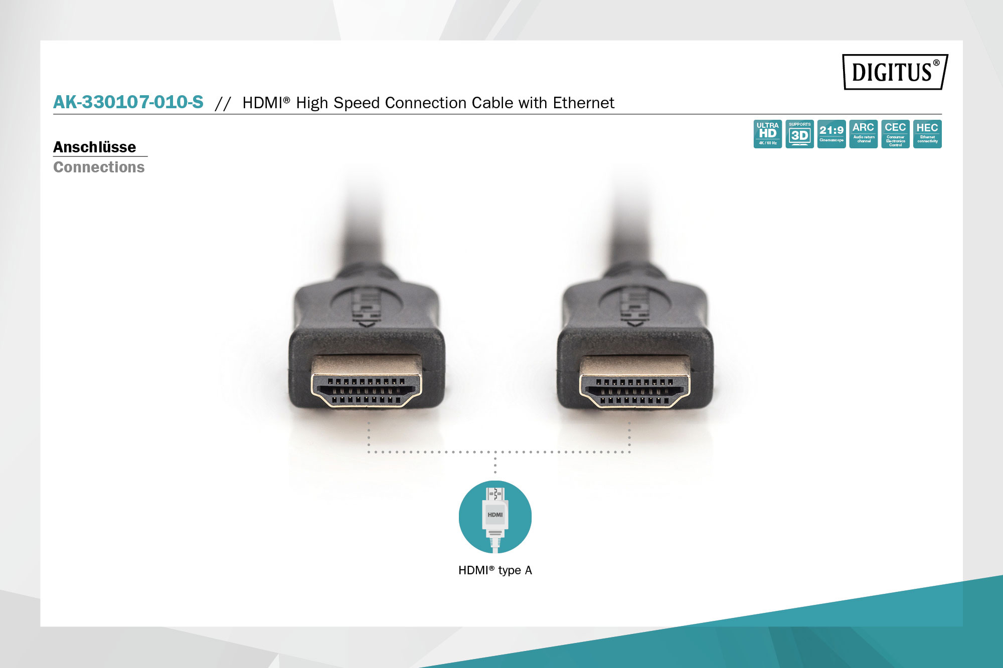 Кабель DIGITUS HDMI UHD 4K w/Ethernet type A 3 м (AK-330107-030-S) · 3