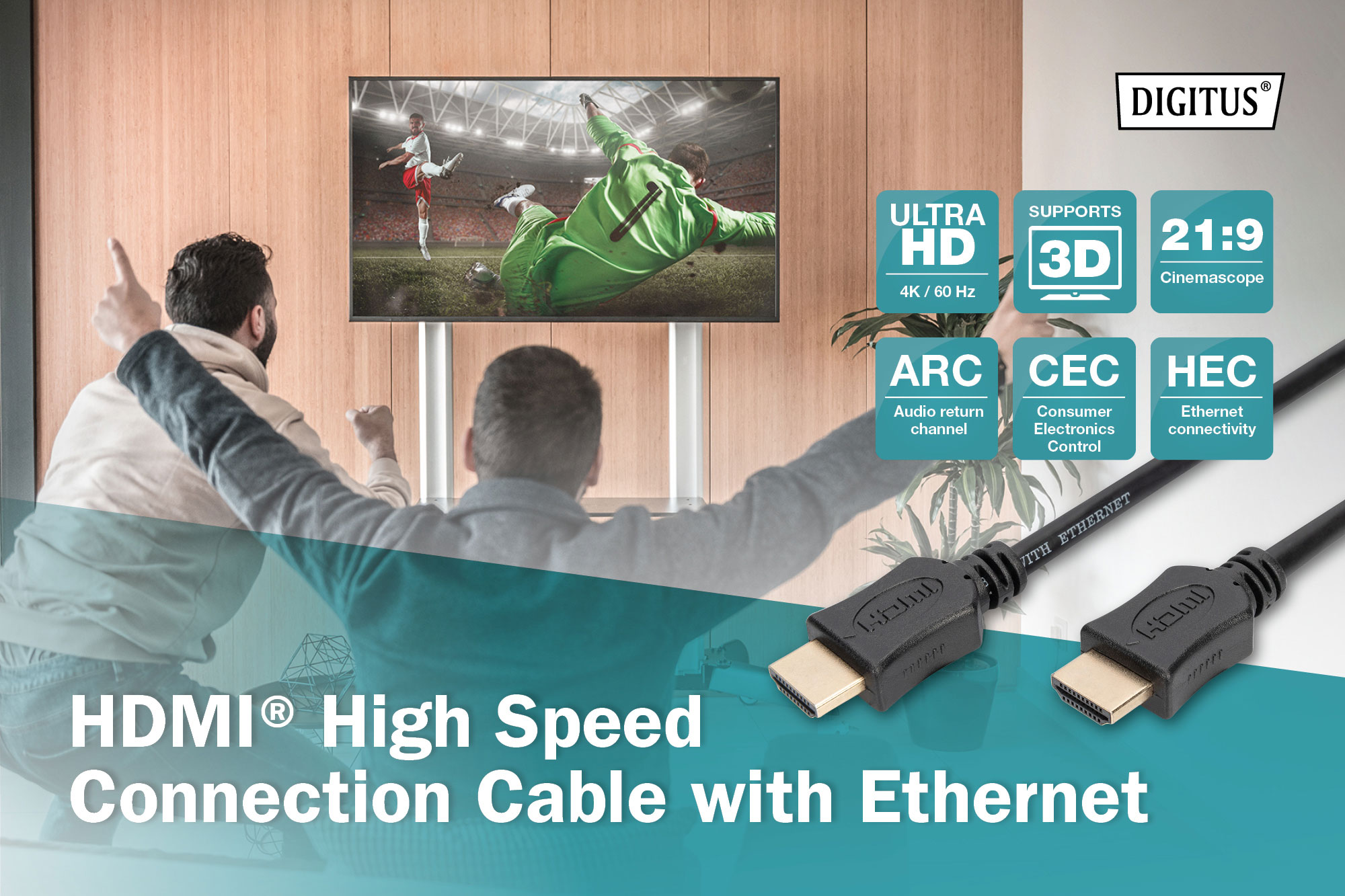Кабель DIGITUS HDMI UHD 4K w/Ethernet type A 3 м (AK-330107-030-S) · 5