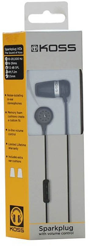 Навушники KOSS Spark Plug VCb Noise Isolating BLACK (196908.101) · 2