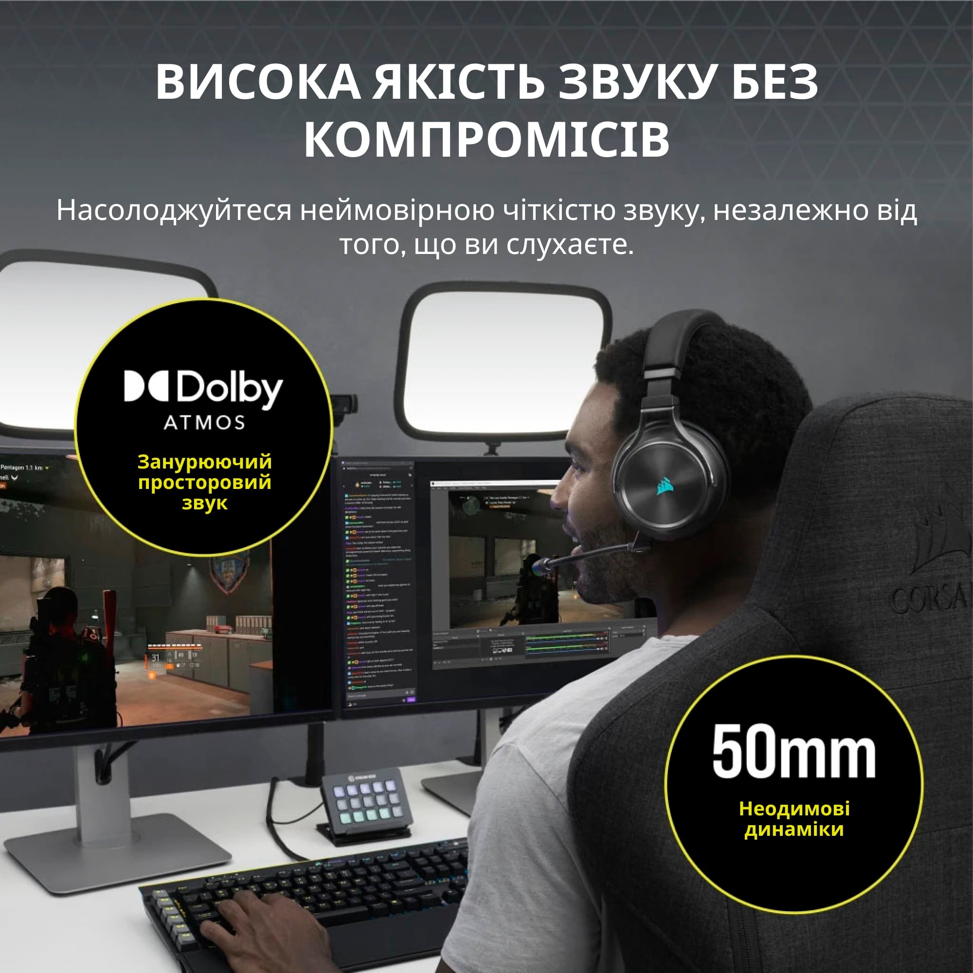 Ігрова гарнітура CORSAIR Virtuoso RGB Wireless XT (CA-9011188-EU) · 6