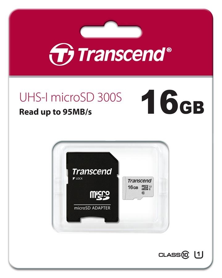 Карта памяти TRANSCEND microSDHC 16GB C10 UHS-I + SD (TS16GUSD300S-A) в Киеве