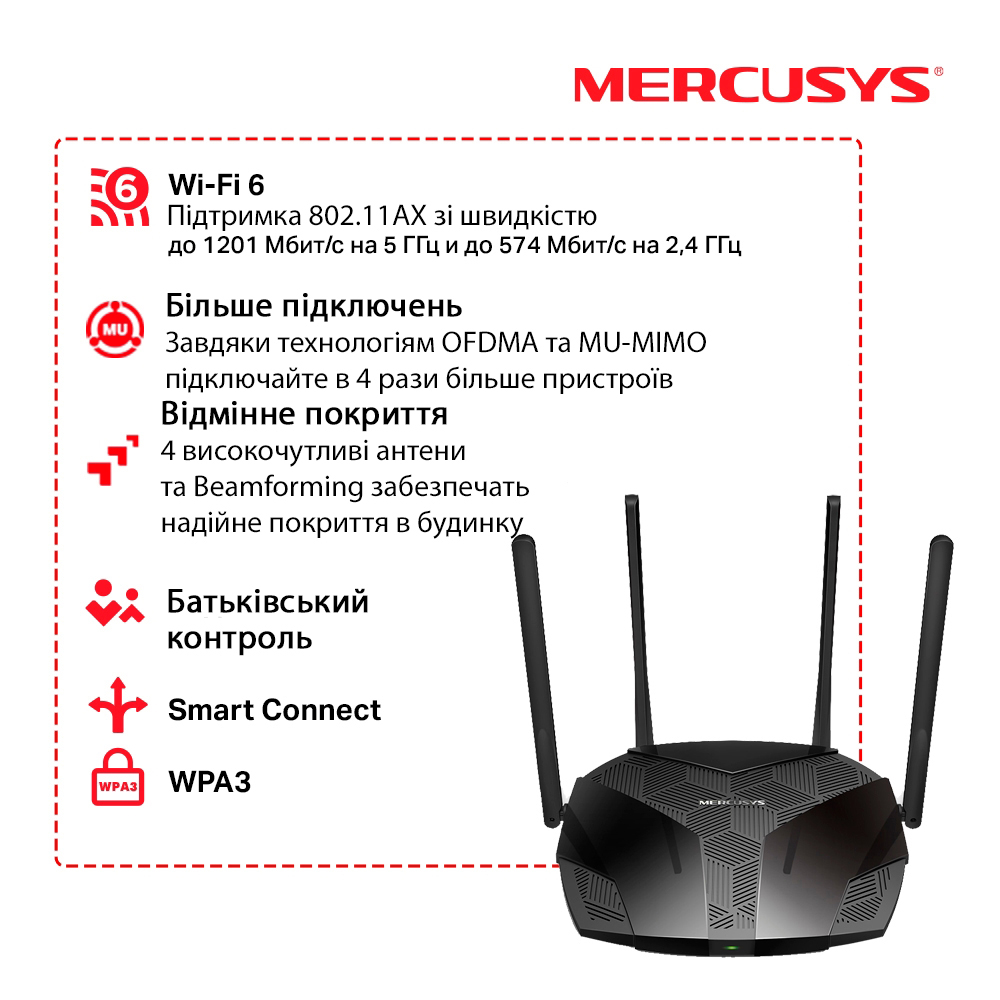 Маршрутизатор MERCUSYS MR70X (AX1800) · 5