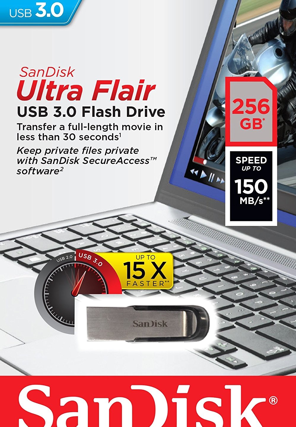 Флеш-драйв SANDISK Ultra Flair 256 Gb USB 3.0 Black · 3