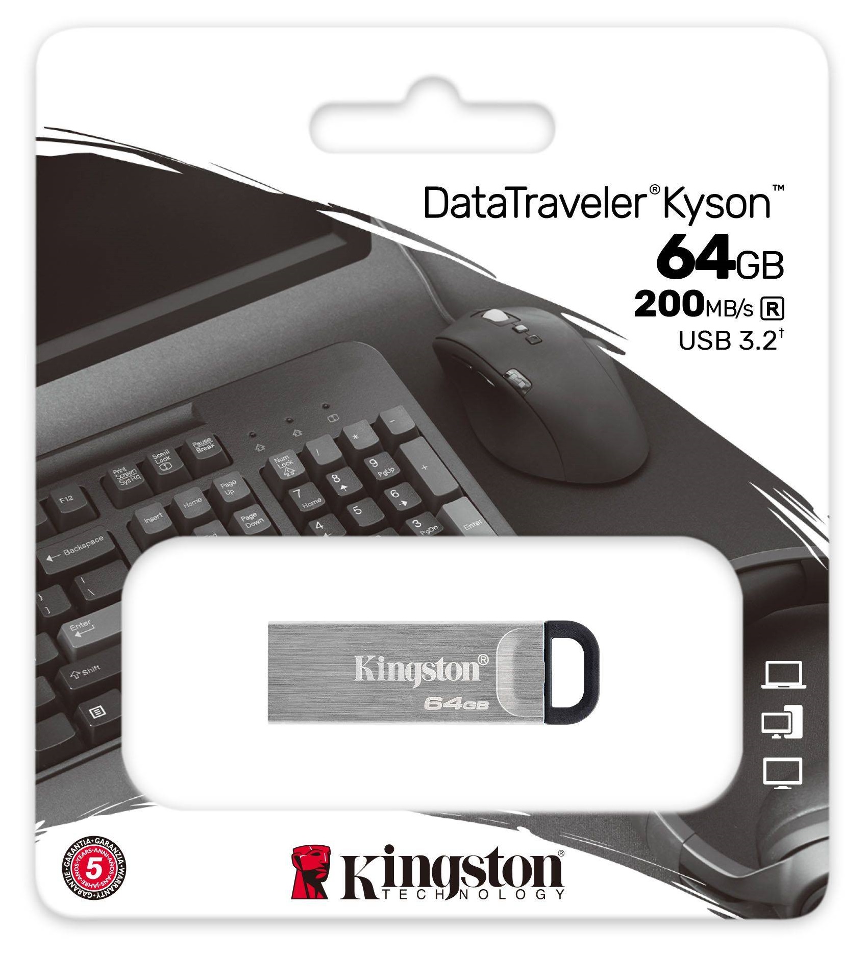 USB-накопичувач 64GB KINGSTON DataTraveler Kyson USB 3.2 Silver/Black (DTKN/64GB) · 3
