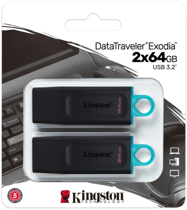 USB-накопичувач 2х64GB KINGSTON DataTraveler Exodia USB 3.2 Gen 1 Black (DTX/64GB-2P) · 6