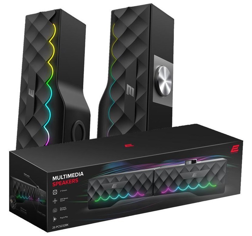 Акустична система 2.0 2E PCS232 RGB Soundbar USB Black (2E-PCS232BK) в Києві