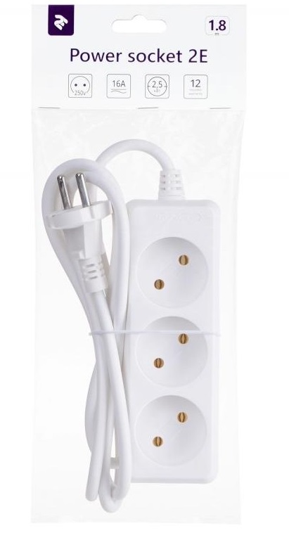 Мережевий подовжувач 2E 3XCEE7/17 3р 1.8м White (2E-U03M) · 3