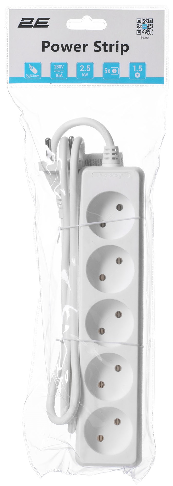 Мережевий подовжувач 2E 5XCEE7/17 5р 1.5м White (2E-U0510M1.5) · 3