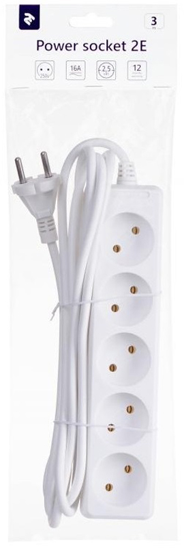 Мережевий подовжувач 2Е 5XCEE7/17 5р 3м White (2E-U05M3) · 3