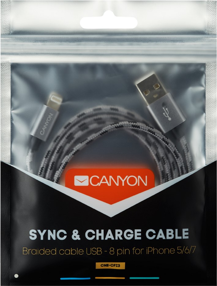 Кабель CANYON CFI-3 Lightning - USB 1 м Grey (CNE-CFI3DG) · 2