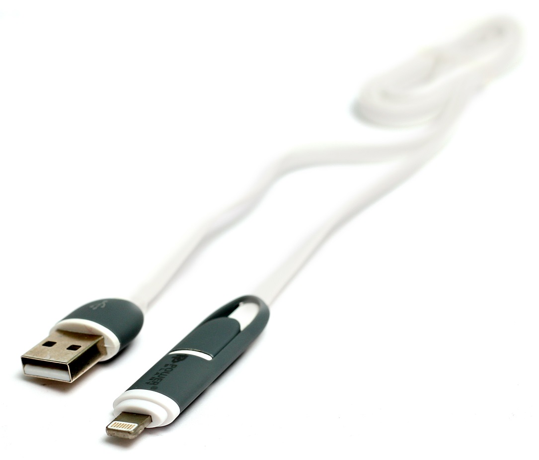 Кабель POWERPLANT Quick Charge 2A 2-в-1 flat USB 2.0 AM – Lightning/Micro 1м white (KD00AS1292) в Києві