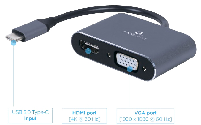 Адаптер CABLEXPERT USB-C - HDMI/VGA (A-USB3C-HDMIVGA-01) · 2