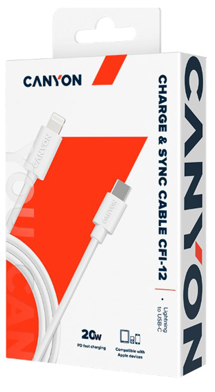 Кабель CANYON CFI-12 USB-C - Lightning 2 м White (CNE-CFI12W) · 3