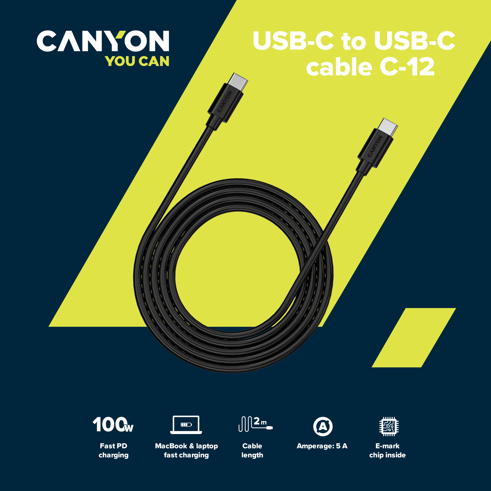 Кабель CANYON C-12 USB-C - USB-C 2 м Black (CNS-USBC12B) · 3