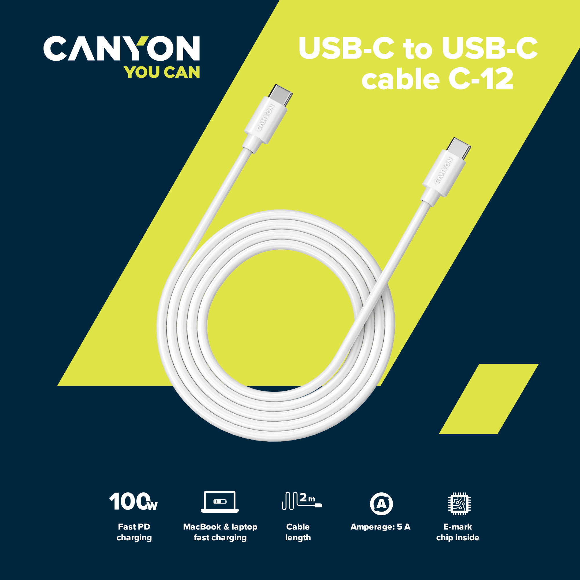 Кабель CANYON C-12 USB-C - USB-C 2 м White (CNS-USBC12W) · 3
