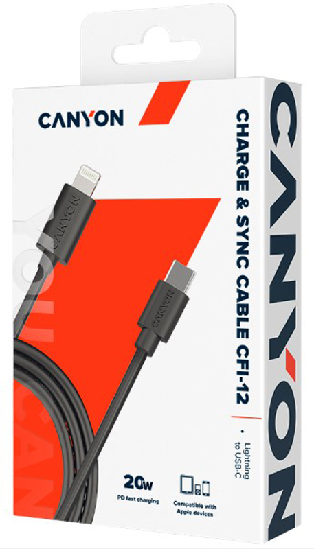 Кабель CANYON CFI-12 USB-C - Lightning 2 м Black (CNE-CFI12B) · 2