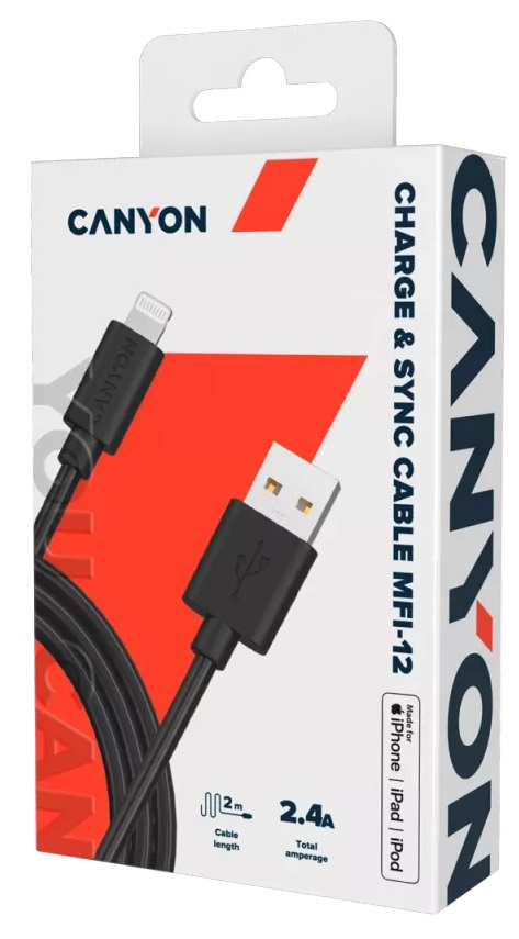 Кабель CANYON MFI-12 Lightning - USB 2 м Black (CNS-MFIC12B) · 2