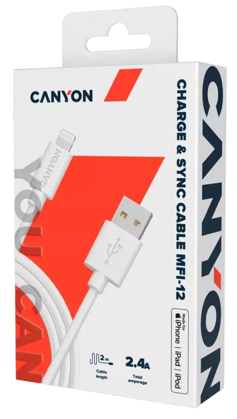 Кабель CANYON MFI-12 Lightning - USB 2 м White (CNS-MFIC12W) · 2