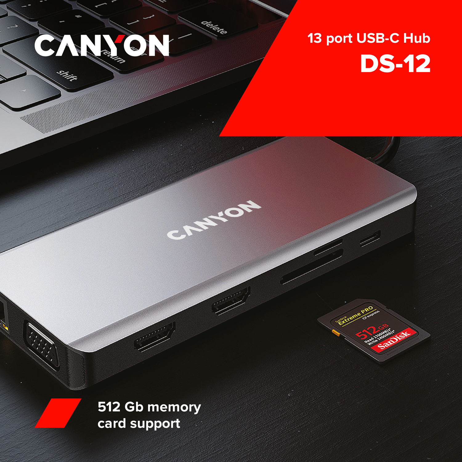 USB-хаб 13в1 CANYON DS-12 USB-C Gray (CNS-TDS12) · 4